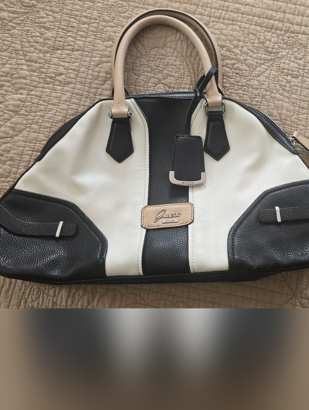 Two-Tone Black and Cream Guess Hand Bag
